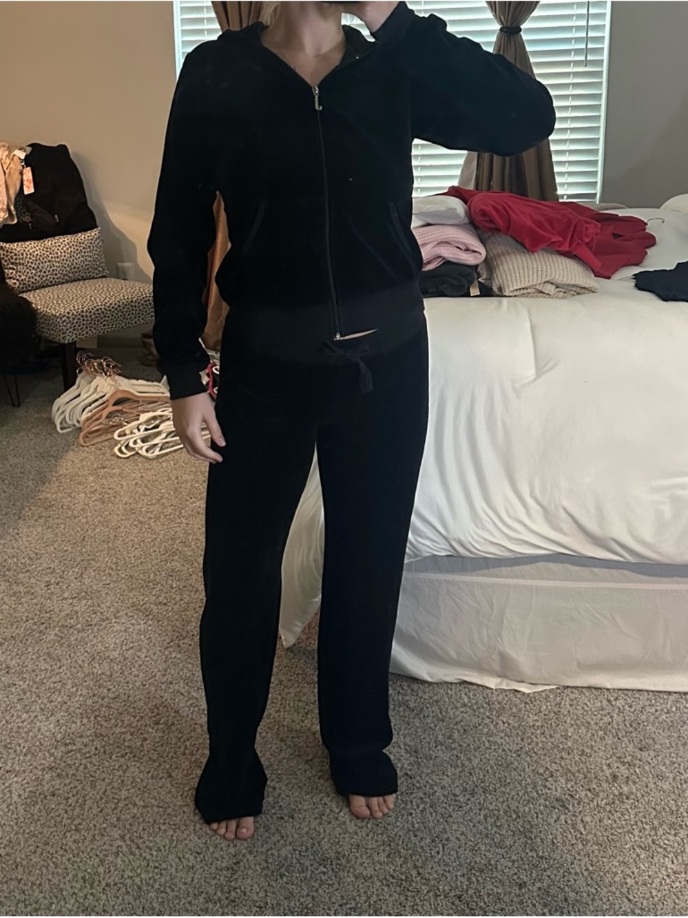 Juicy Couture Black Velour Zip-Up Track Pants & Hoodie Set
